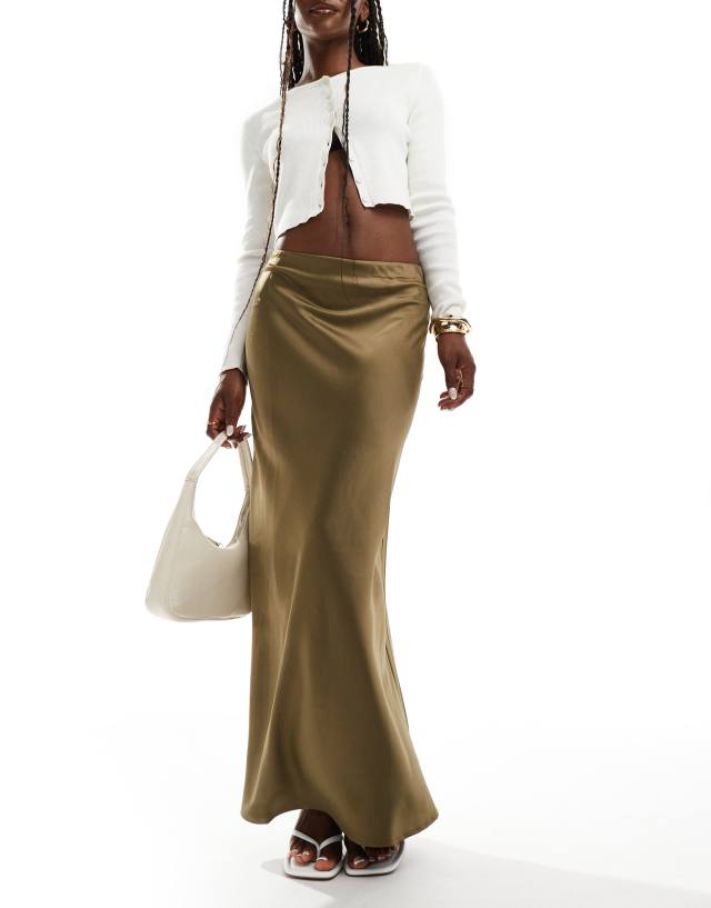 YAS maxi satin skirt in olive green | ASOS