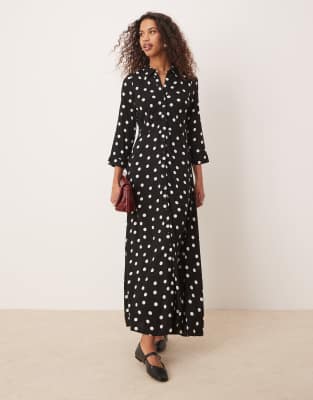 maxi shirt dress in black polka dot print