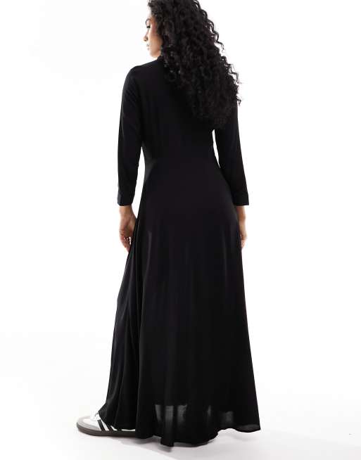 Y.A.S maxi shirt dress in black