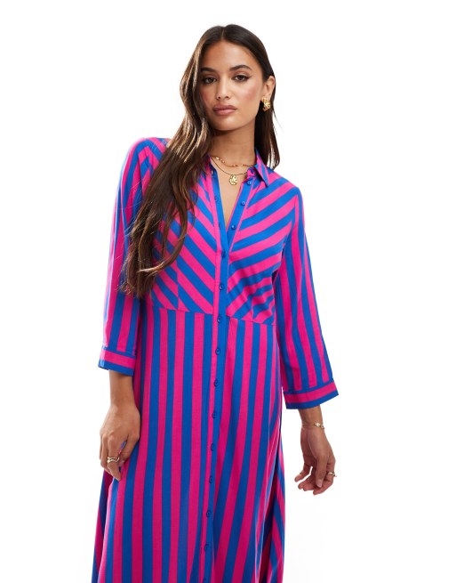 strapless open back dress Girl's Pink and Blue Striped Fish Applique Sundress