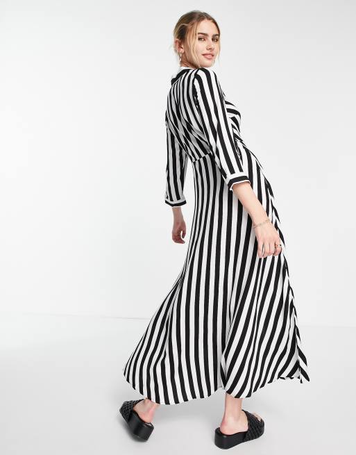 Black white outlet striped shirt dress