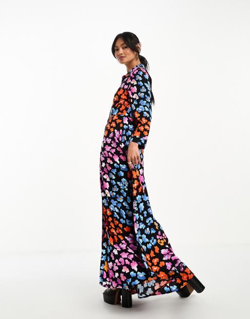 Floral printed cheap maxi shirt dress