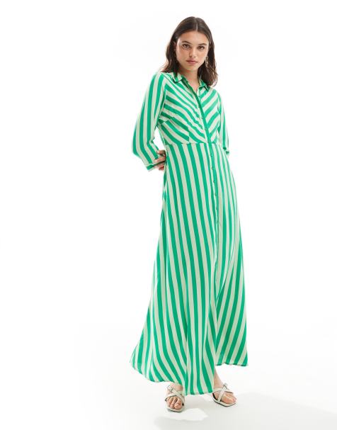 YAS maxi shirt dress in green bold stripe - part of a set - view 1