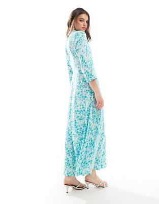 YAS maxi shirt dress in green fuzzy flower print | ASOS