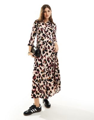 Y.A.S maxi shirt dress in leopard print