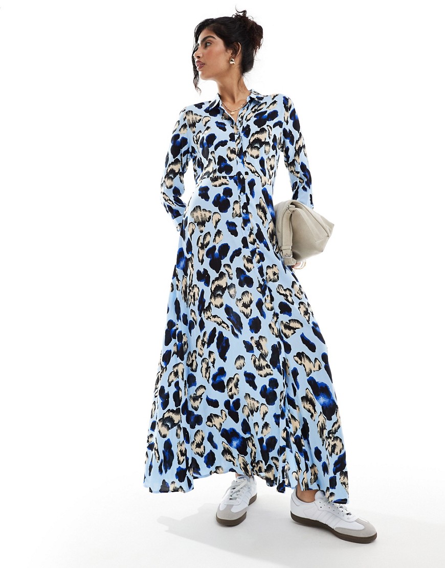 Y. A.S maxi shirt dress in oversized blue leopard print