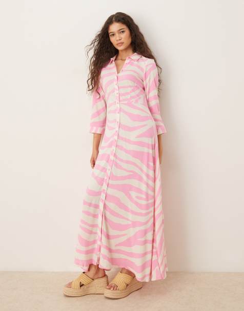 YAS maxi shirt dress in oversized pink zebra print - view 1