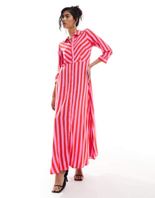 Y.A.S maxi shirt dress in pink and red stripe