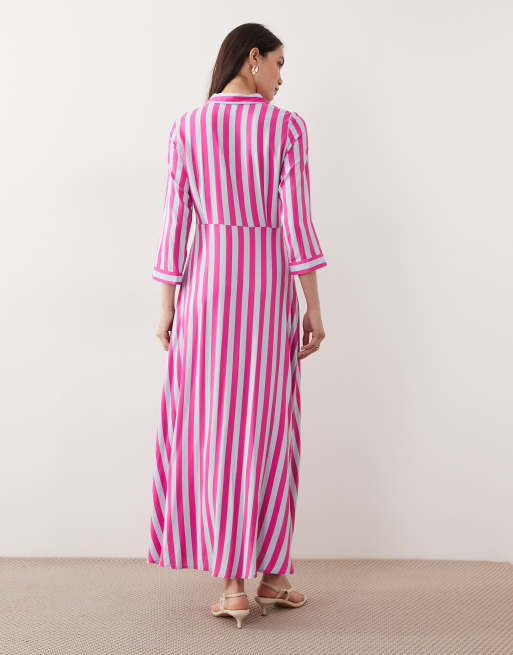 YAS maxi shirt dress in pink and violet stripe print, 4 of 4