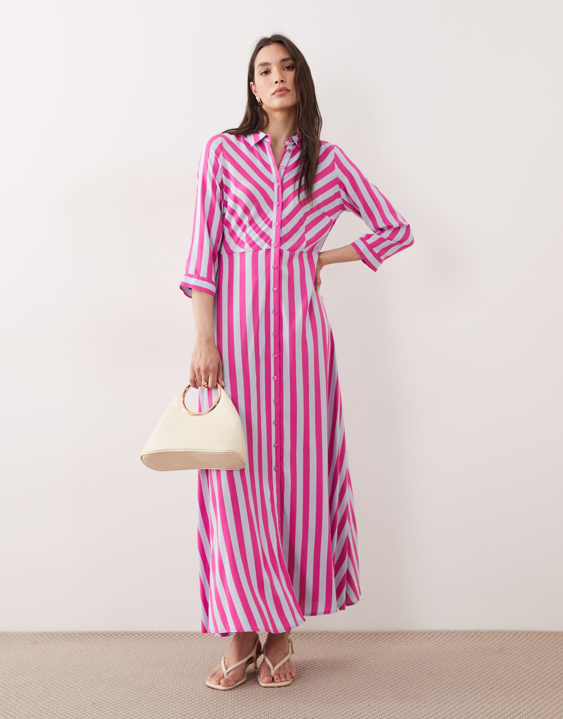 yas maxi shirt dress in pink and violet striped print