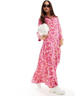 Y.A.S maxi shirt dress in pink floral print