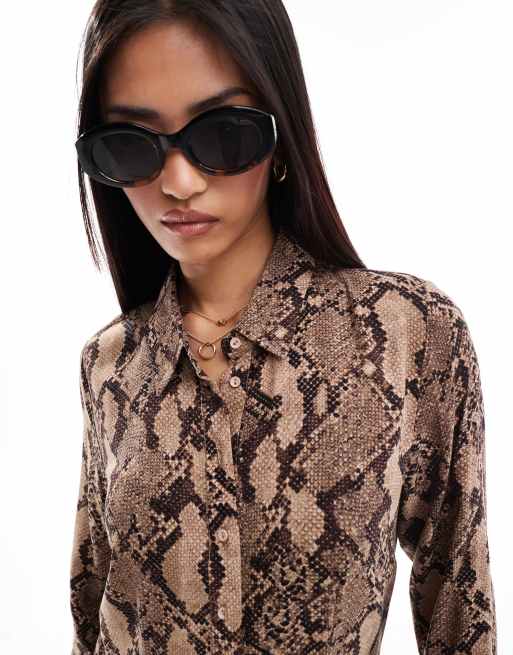 Brown snake print shirt dress online