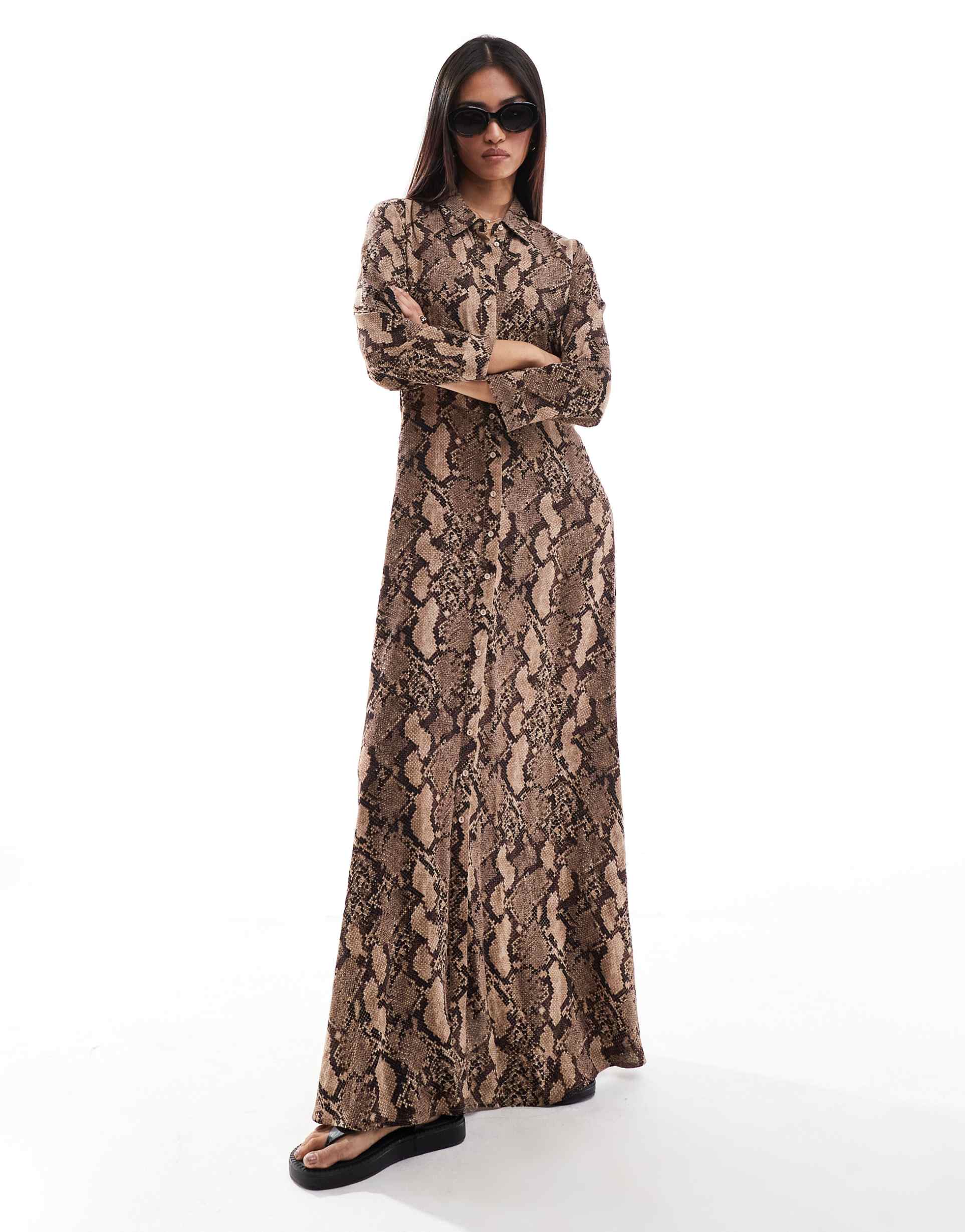 yas maxi shirt dress in snake print