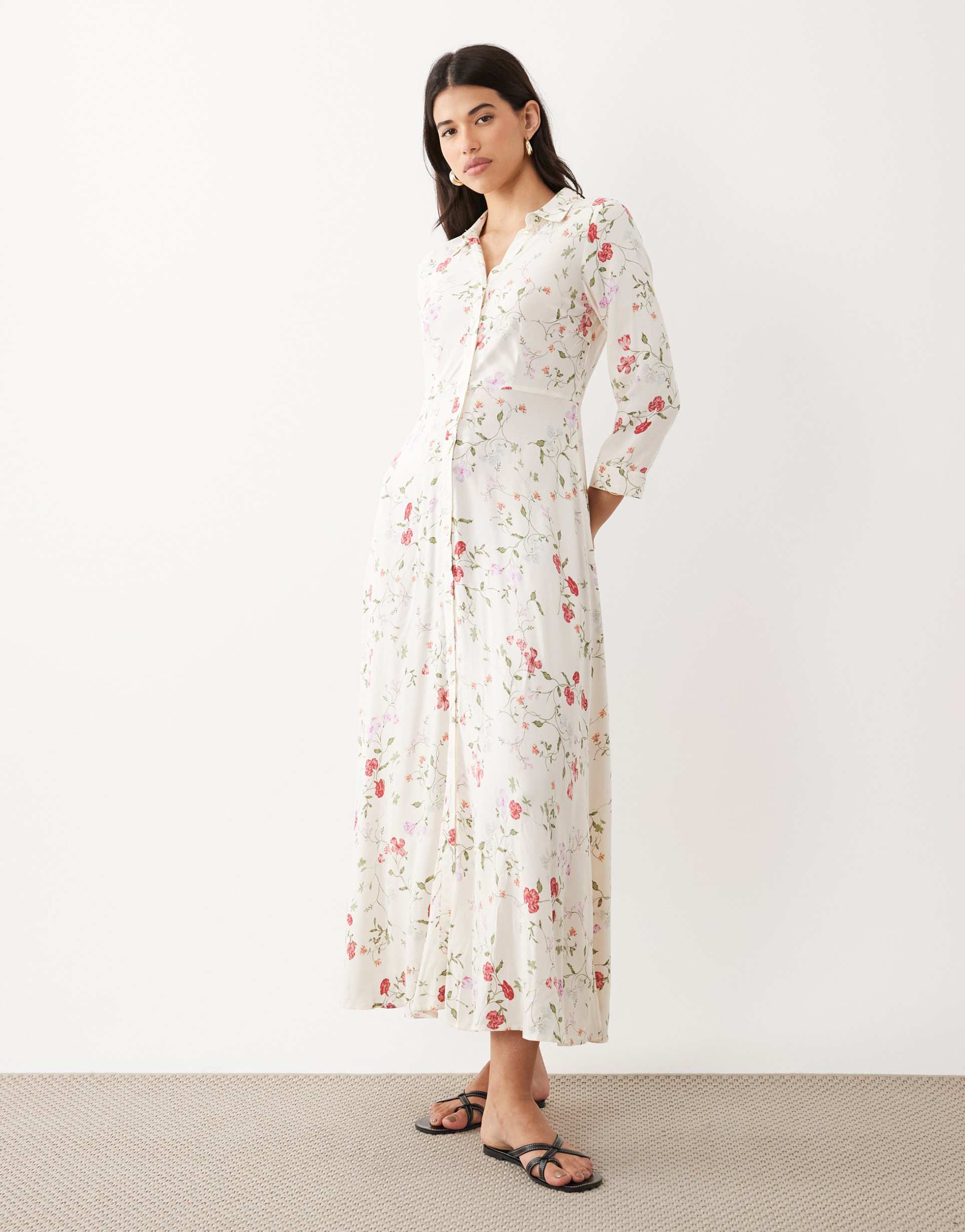yas maxi shirt dress in white garden floral print