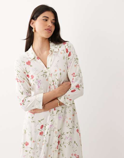 YAS maxi shirt dress in white garden floral print, 2 of 4