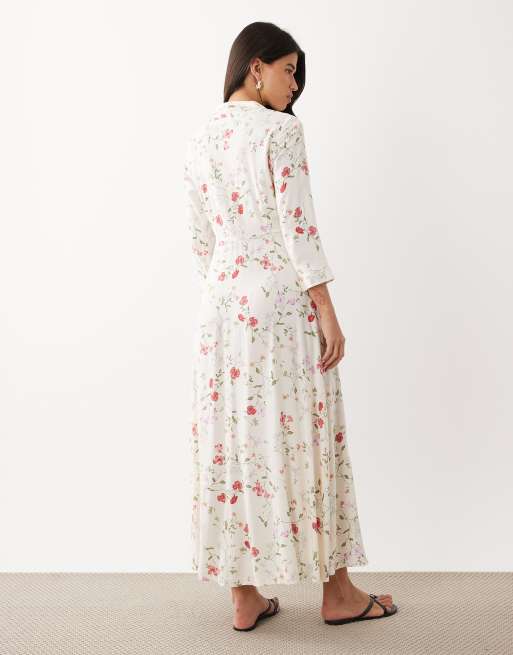 YAS maxi shirt dress in white garden floral print, 3 of 4