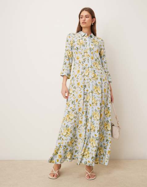 YAS maxi shirt dress in yellow floral print - view 1