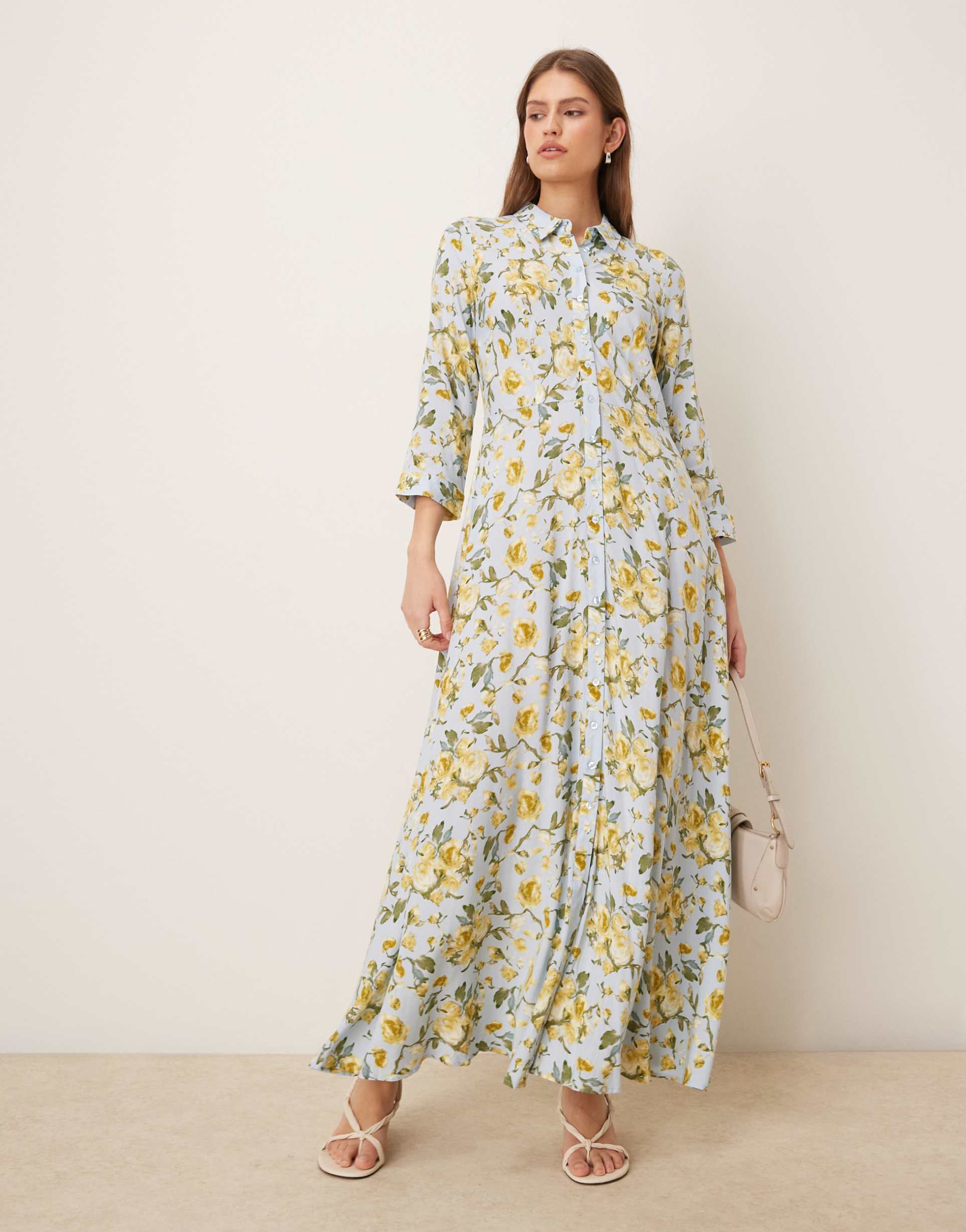 yas maxi shirt dress in yellow floral print