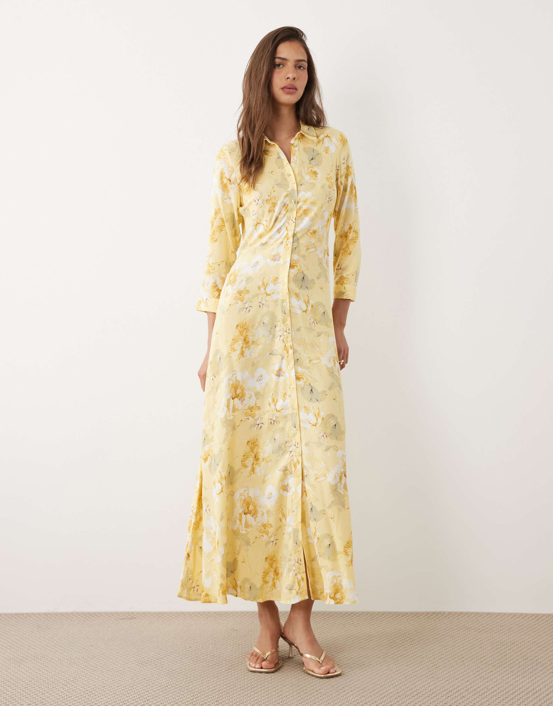 yas maxi shirt dress in yellow floral print