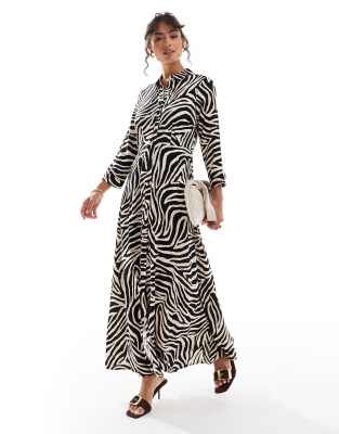 maxi shirt dress in zebra print-Multi