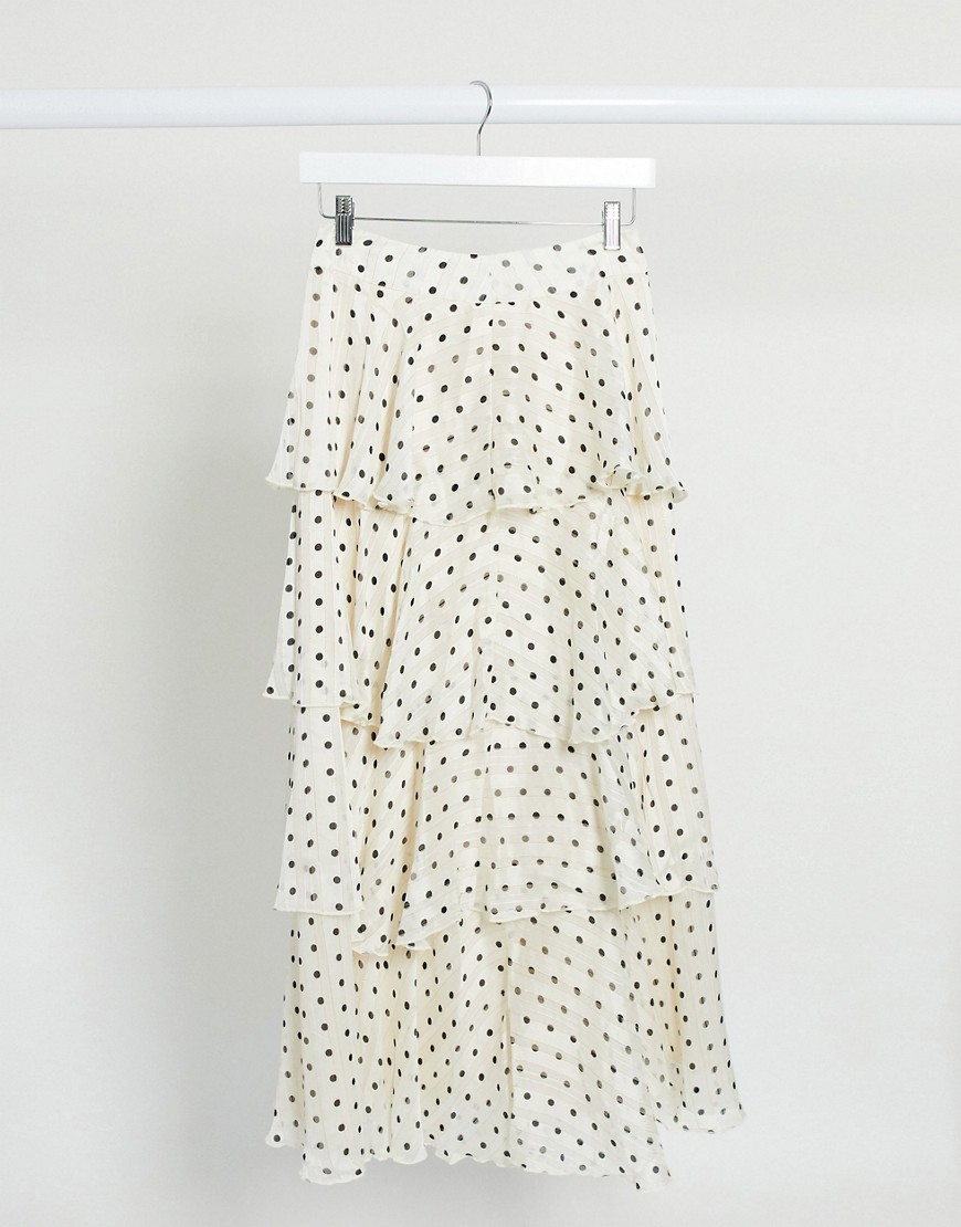 Y.A.S maxi skirt with tiered ruffles in cream spot-Multi
