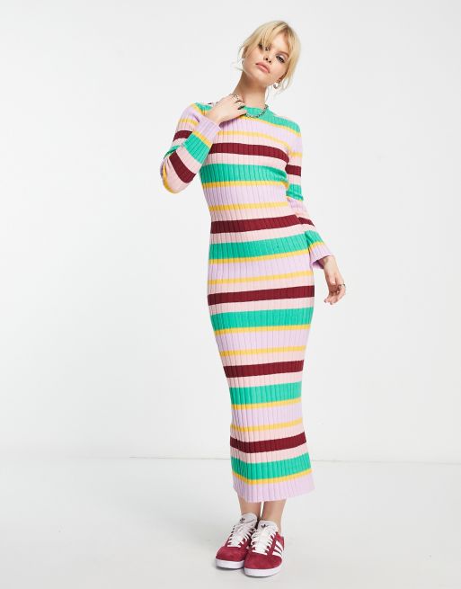 Y.A.S – Maxi-Strickkleid mit buntem Streifenmuster 