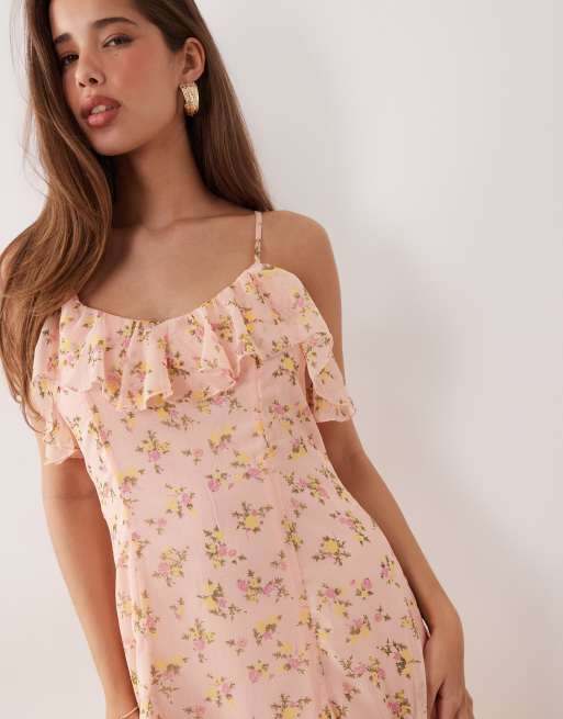 YAS – Maxi-Trägerkleid in Rosa mit Rüschenbesatz und Blumenmuster, 4 von 4