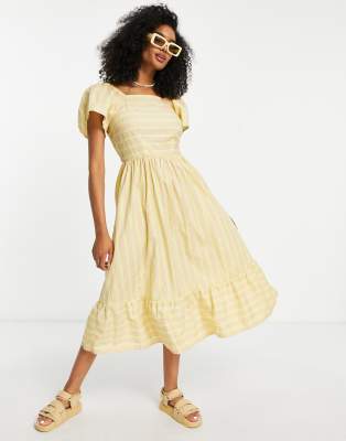 Y.A.S – Maxikleid aus Baumwollpopeline in Beige gestreift 