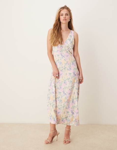 YAS – Maxikleid aus Satin mit V-Ausschnitt und Blumenmuster - view 1