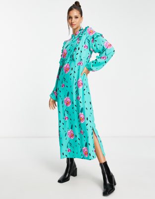 Y.A.S - Maxikleid in Grün mit Blumen- und Tupfenmuster