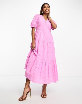 Y.A.S - Maxikleid in Rosa mit Lochstickerei