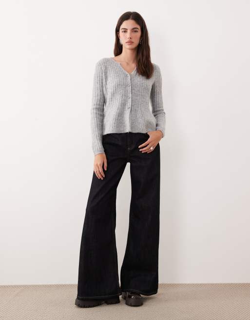 YAS - Meleret lysegrå cardigan med peplum-kant i struktureret strik, 2 af 4