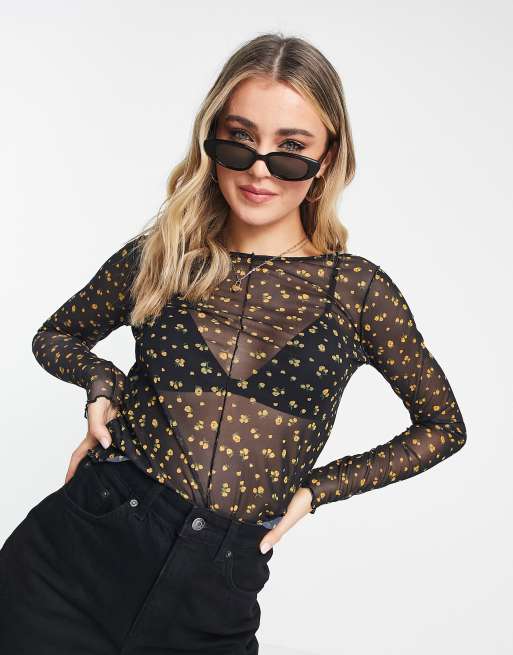 Y.A.S – Melina – Svart mönstrad topp i mesh