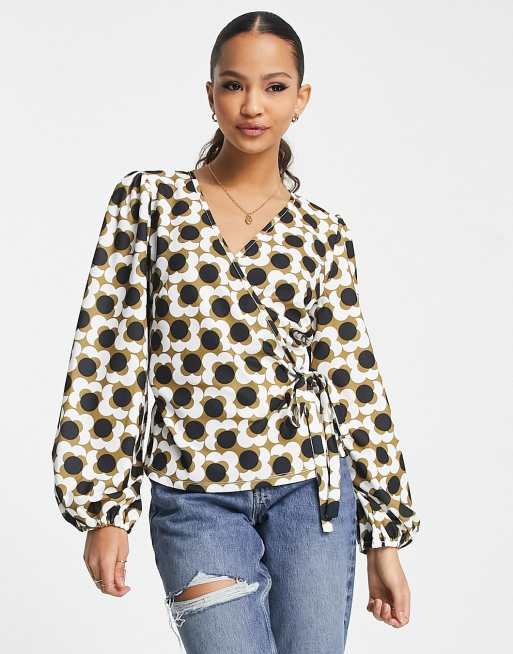 Y.A.S. Melli retro printed wrap top in multi