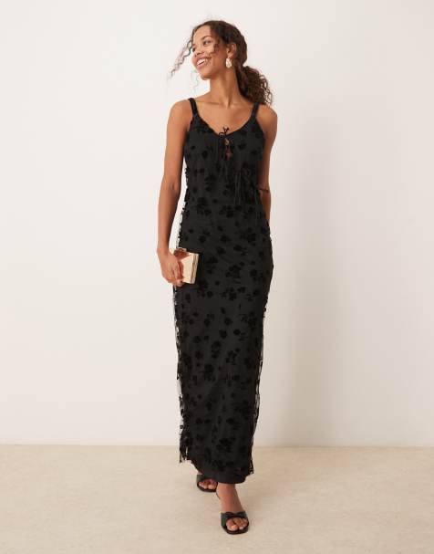 YAS mesh and burnout strappy midi dress in black - view 1