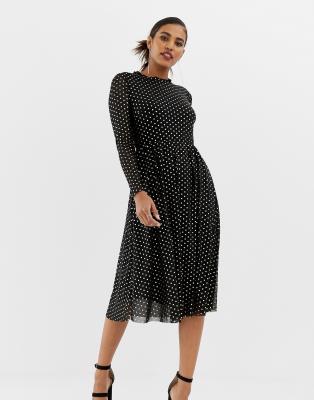 black midi polka dot dress