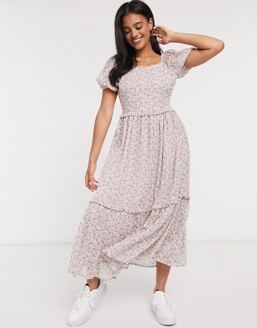 Y.A.S midaxi dress with tiered skirt and puff sleeves in floral print