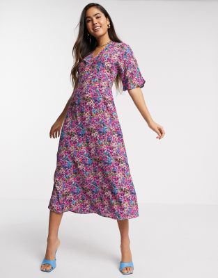 bright floral midi dress