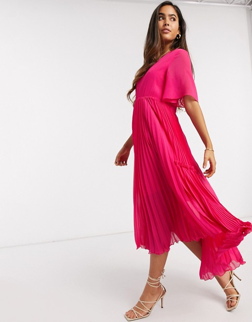 Y.A.S midi dress with pleat skirt in pink