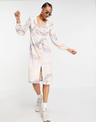 Y.A.S midi dress with puff sleeve and side split in animal print - ASOS Price Checker