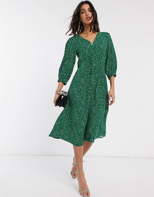 Y.A.S midi dress with v neck in spot print