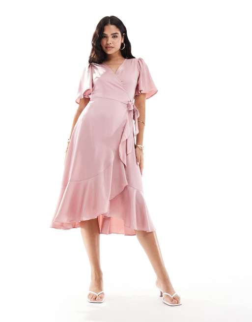 YAS - Midi jurk met halflange mouwen en overslag in vaal mauve