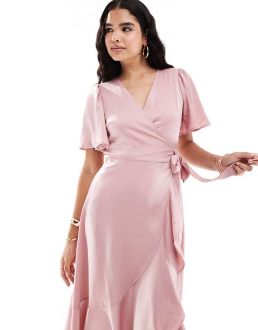 YAS - Midi jurk met halflange mouwen en overslag in vaal mauve, 2 van 4