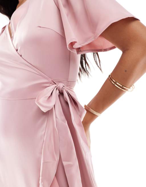 YAS - Midi jurk met halflange mouwen en overslag in vaal mauve, 4 van 4