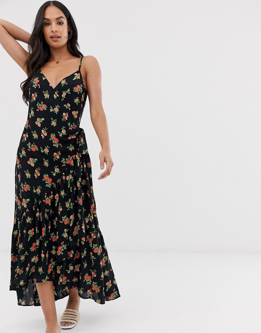 Y.A.S - Midi-jurk met overslag, volant en bloemenprint-Multi