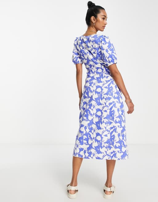 Y.A.S - Midi jurk met rits aan de voorkant in blauwe bloemenprint, 2 van 4