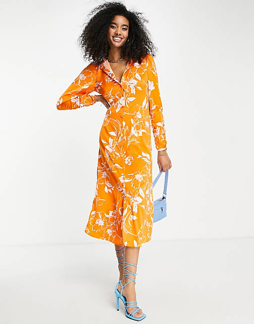 Y.A.S - Midi-jurk van gebloemd jaquard in oranje 