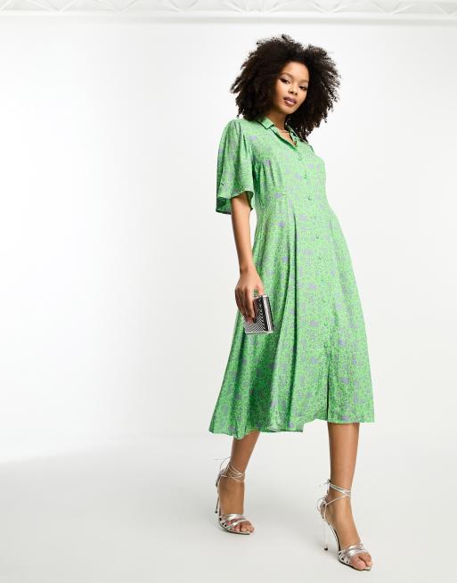 Y.A.S - Midi overhemdjurk met bloemenprint in groen en lila