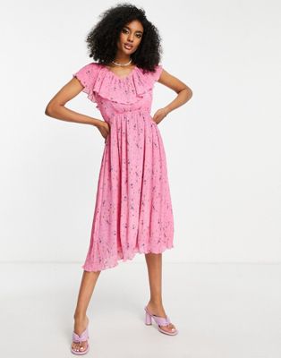Y.A.S midi plisse dress in pink
