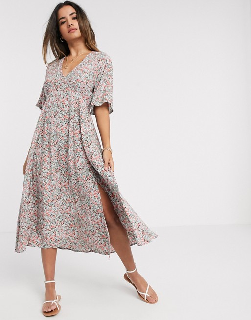 Y.A.S midi tea dress with side split in mixed floral | Monroe Clothing